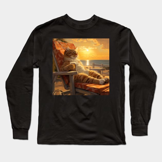 Beachside Bliss - Cat's Summer Siesta Long Sleeve T-Shirt by vk09design